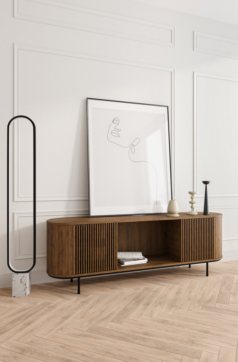 Gięte meble drewniane z ażurowymi drzwiczkami Madera 210 minimalistyczny kształt