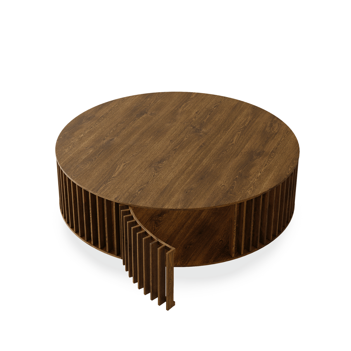 Okrągły stolik kawowy Giostra 110 z drewna lamele