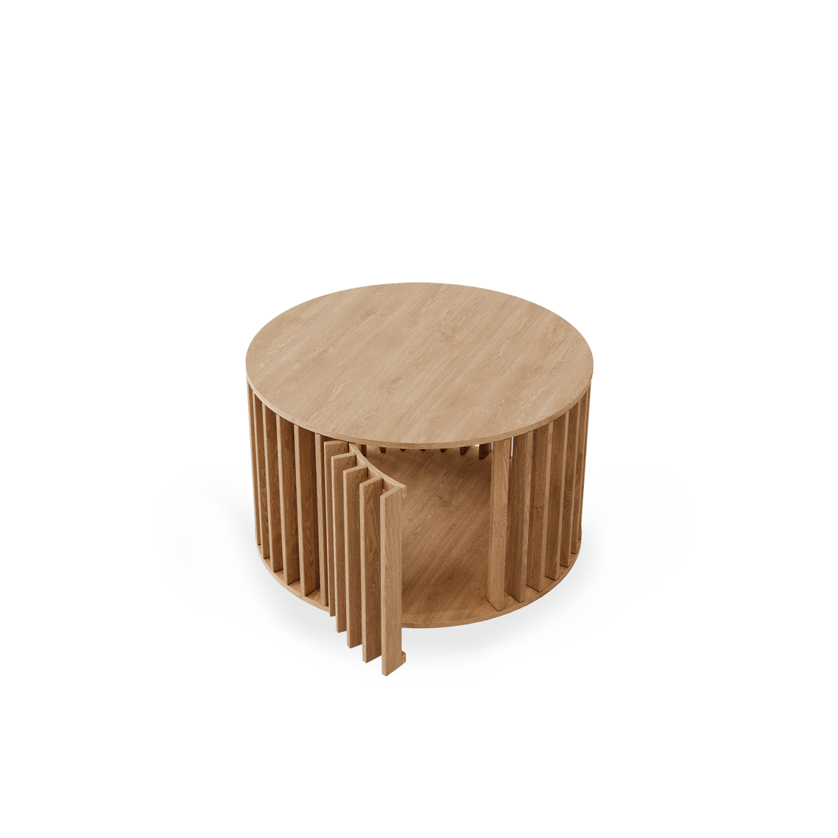 Minimalistyczny stolik kawowy Giostra drewniany z lamele obrotowy meble FONDU